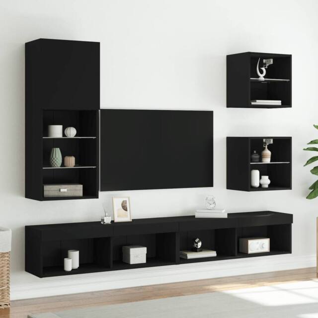 Berkfield Home TV Cabinet with LED Lights Black 40.5x30x102 cm - image 1