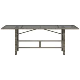 Berkfield Home Garden Table with Glass Top Grey 190x80x74 cm Poly Rattan - Size: 190 x 80 x 74 cm - thumbnail 6