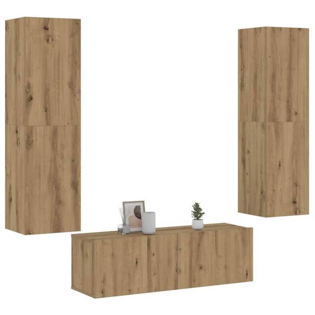 Berkfield Home Wall Mounted TV cabinets 3 pcs Artisan Oak Engineered Wood in Brown - image 1