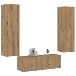 Berkfield Home Wall Mounted TV cabinets 3 pcs Artisan Oak Engineered Wood in Brown - thumbnail 1