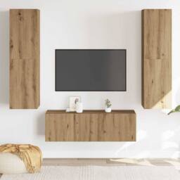 Berkfield Home Wall Mounted TV cabinets 3 pcs Artisan Oak Engineered Wood in Brown - thumbnail 3