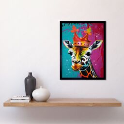 "Artery8 Wall Art Print King Queen Giraffe Wearing a Crown Modern Pop Art Framed in Black - Size: W12"" x H16""" - thumbnail 2