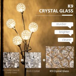 HOMCOM Modern Floor Lamp w/ K9 Crystal Shade, 5 Light, for Living Room in Silver - thumbnail 4