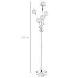 HOMCOM Modern Floor Lamp w/ K9 Crystal Shade, 5 Light, for Living Room in Silver - thumbnail 3