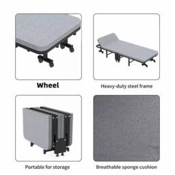 Dprodo Folding Bed with Mattress, Single Guest Beds in Grey - thumbnail 7