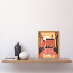 Artery8 Roman Baths Georgian Architecture Illustration Artwork Framed Wall Art Print A4 in Light Oak - thumbnail 2