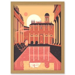 Artery8 Roman Baths Georgian Architecture Illustration Artwork Framed Wall Art Print A4 in Light Oak - thumbnail 1