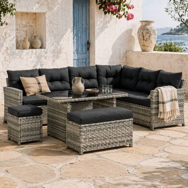 Wyld Haus Sakale Mixed Grey Rattan 9 Seater Garden Sofa Set Glass Coffee Table - image 1