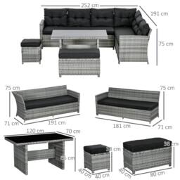 Wyld Haus Sakale Mixed Grey Rattan 9 Seater Garden Sofa Set Glass Coffee Table - thumbnail 3