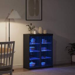 Berkfield Home Sideboard with LED Lights Black Oak 41x37x100 cm - Size: 41 x 37 x 100 cm - thumbnail 5