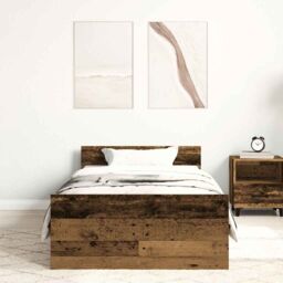 Berkfield Home Bed Frame without Mattress Old Wood 90x190 cm Single Engineered Wood in Brown - thumbnail 3