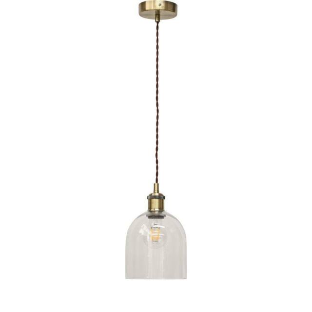 First Choice Lighting Belten - Clear Glass Cloche Antique Brass Retro Pendant Fitting - image 1