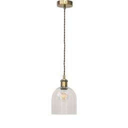 First Choice Lighting Belten - Clear Glass Cloche Antique Brass Retro Pendant Fitting - thumbnail 1