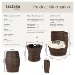 tectake Nizza 2+1+1 Aluminum Rattan Seating Set in Dark Brown - Size: 2 Seater - thumbnail 6