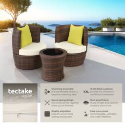 tectake Nizza 2+1+1 Aluminum Rattan Seating Set in Dark Brown - Size: 2 Seater - thumbnail 2