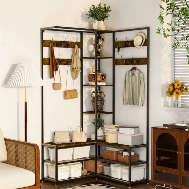 NESTLUNE Industrial Coat Rack Clothes Stand in Brown - Size: 100 cm x 15 cm - image 1