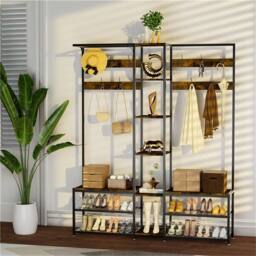 NESTLUNE Industrial Coat Rack Clothes Stand in Brown - Size: 100 cm x 15 cm - thumbnail 5