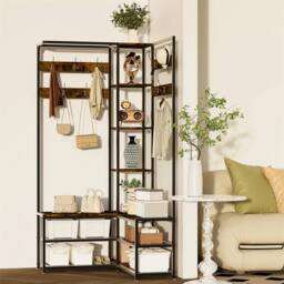 NESTLUNE Industrial Coat Rack Clothes Stand in Brown - Size: 100 cm x 15 cm - thumbnail 4