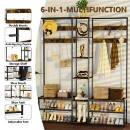 NESTLUNE Industrial Coat Rack Clothes Stand in Brown - Size: 100 cm x 15 cm - thumbnail 6
