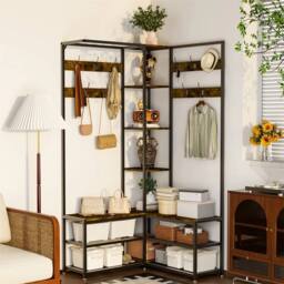 NESTLUNE Industrial Coat Rack Clothes Stand in Brown - Size: 100 cm x 15 cm - thumbnail 1