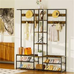 NESTLUNE Industrial Coat Rack Clothes Stand in Brown - Size: 100 cm x 15 cm - thumbnail 3