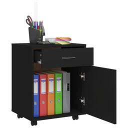 Berkfield Home Rolling Cabinet Black 45x38x54 cm Engineered Wood - Size: 45 x 38 x 54 cm - thumbnail 7