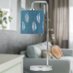 First Choice Lighting Chrome Arched Table Lamp with Teal Fern Cut Out Shade in Silver - thumbnail 6
