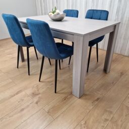 KOSY KOALA Modern Rectangle Dining Table Set With 4 Blue Velvet Chairs Dining Room Furniture in Grey - Size: 140 cm x 80 cm - thumbnail 3