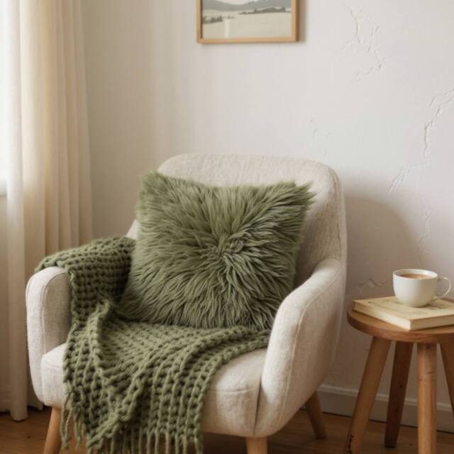 Infinity Leather Natural Sheepskin Real Wool Cushion in Green - Size: 40 cm x 40 cm - image 1