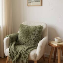 Infinity Leather Natural Sheepskin Real Wool Cushion in Green - Size: 40 cm x 40 cm