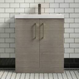 Balterley Contemporary Bathroom Floor 2-Door Vanity Basin, Solace Oak, 800mm in Brown - thumbnail 2