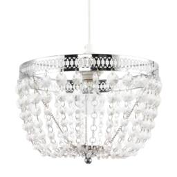 Happy Homewares Traditional Vintage Chrome Pendant Lighting Shade with Clear Acrylic in Silver