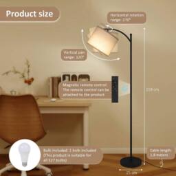 Kelvenix Floor Lamp Free Standing Light with Bulb Linen Shade in Black - thumbnail 2