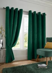Luxury Living Velvet Thermal Blackout Eyelet Curtains Ready Made Pair in Green - Size: 229 cm width x 229 cm drop - thumbnail 9