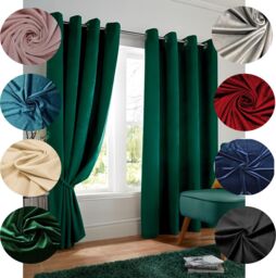 Luxury Living Velvet Thermal Blackout Eyelet Curtains Ready Made Pair in Green - Size: 229 cm width x 229 cm drop - thumbnail 5