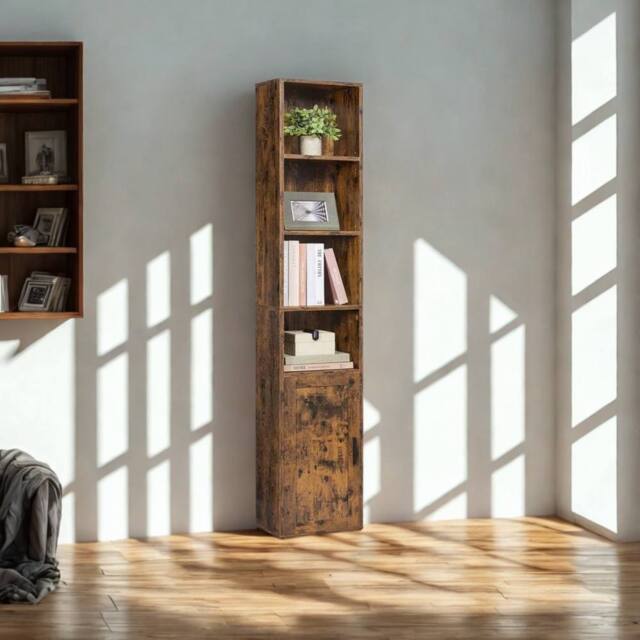 Pirlo Plush Adjustable Tall Free Standing Bookcase Shelf For Living Room Storage in Brown - image 1