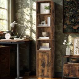 Pirlo Plush Adjustable Tall Free Standing Bookcase Shelf For Living Room Storage in Brown - thumbnail 6