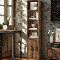 Pirlo Plush Adjustable Tall Free Standing Bookcase Shelf For Living Room Storage in Brown - thumbnail 5