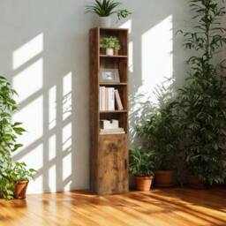 Pirlo Plush Adjustable Tall Free Standing Bookcase Shelf For Living Room Storage in Brown - thumbnail 2
