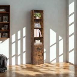 Pirlo Plush Adjustable Tall Free Standing Bookcase Shelf For Living Room Storage in Brown - thumbnail 1