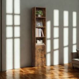 Pirlo Plush Adjustable Tall Free Standing Bookcase Shelf For Living Room Storage in Brown - thumbnail 4