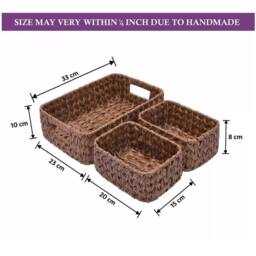 KORVIXA Brown Set of 3 Decorative Wicker Baskets - Size: 900mm - thumbnail 2