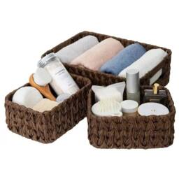 KORVIXA Brown Set of 3 Decorative Wicker Baskets - Size: 900mm - thumbnail 1