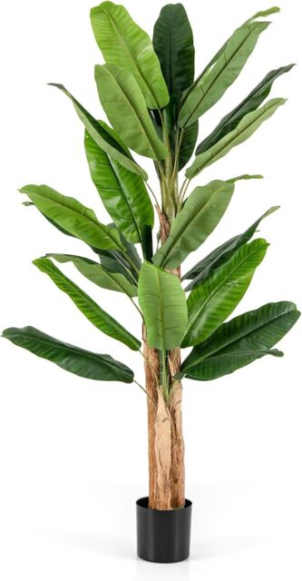 Gymax 195cm Tall Artificial Banana Tree Greenery Potted Plant 27 Large Leaves in Green - image 1