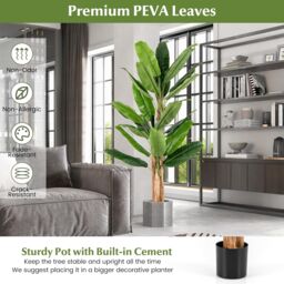 Gymax 195cm Tall Artificial Banana Tree Greenery Potted Plant 27 Large Leaves in Green - thumbnail 6
