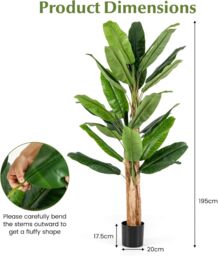 Gymax 195cm Tall Artificial Banana Tree Greenery Potted Plant 27 Large Leaves in Green - thumbnail 2