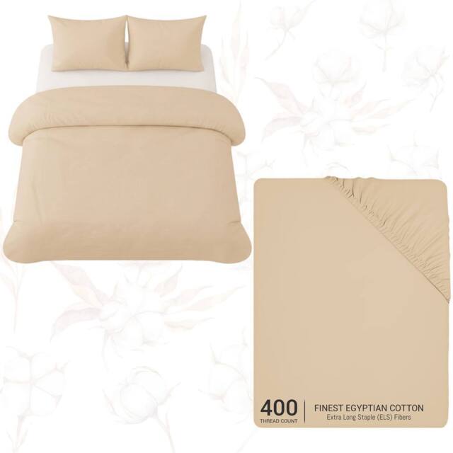 Grace Luxury Double Duvet Cover Set with Matching Fitted Sheet in Beige - Size: Single - image 1