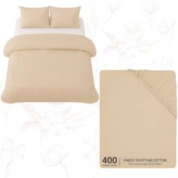 Grace Luxury Double Duvet Cover Sets with Matching Fitted Sheet in Beige - Size: Single