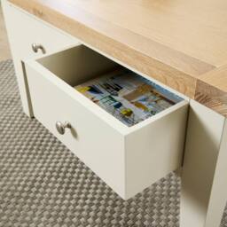 Home Source Melbourne Solid Wooden 2 Drawer Coffee Table Metal Handles Oak Top in White - thumbnail 8