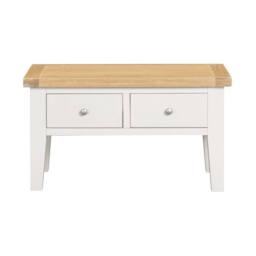Home Source Melbourne Solid Wooden 2 Drawer Coffee Table Metal Handles Oak Top in White - thumbnail 2